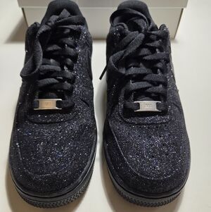 Custom Black Glitter Red Bottom Air Force 1 Sneakers - Size 7 Men / 8.5 Women